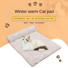 Soft warm cat mat cat bed; dog house cat house warm cat mat pet mat dog bed (colour: Large 80*60cm (for cats and dogs), size: Rainbow Green)
