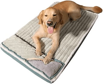 Warm Dog bed Sleeping Pad Cat bed Kennel with Pillow Anti-Tear Bite Mattress Pet Floor Mat pet bed (colour: Green, size: XL-117 * 70 * 4.5cm (within 40kg))
