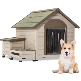 Outdoor fir wood dog house with an open roof ideal for small to medium dogs. With storage box (Color: as Pic)