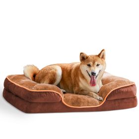 Memory Foam Pet Bed for Small Dogs & Cats with Washable Removable Cover Non-Slip Base Waterproof Liner Egg Crate Foam for Improved Sleep, brown,l (Color: as Pic)